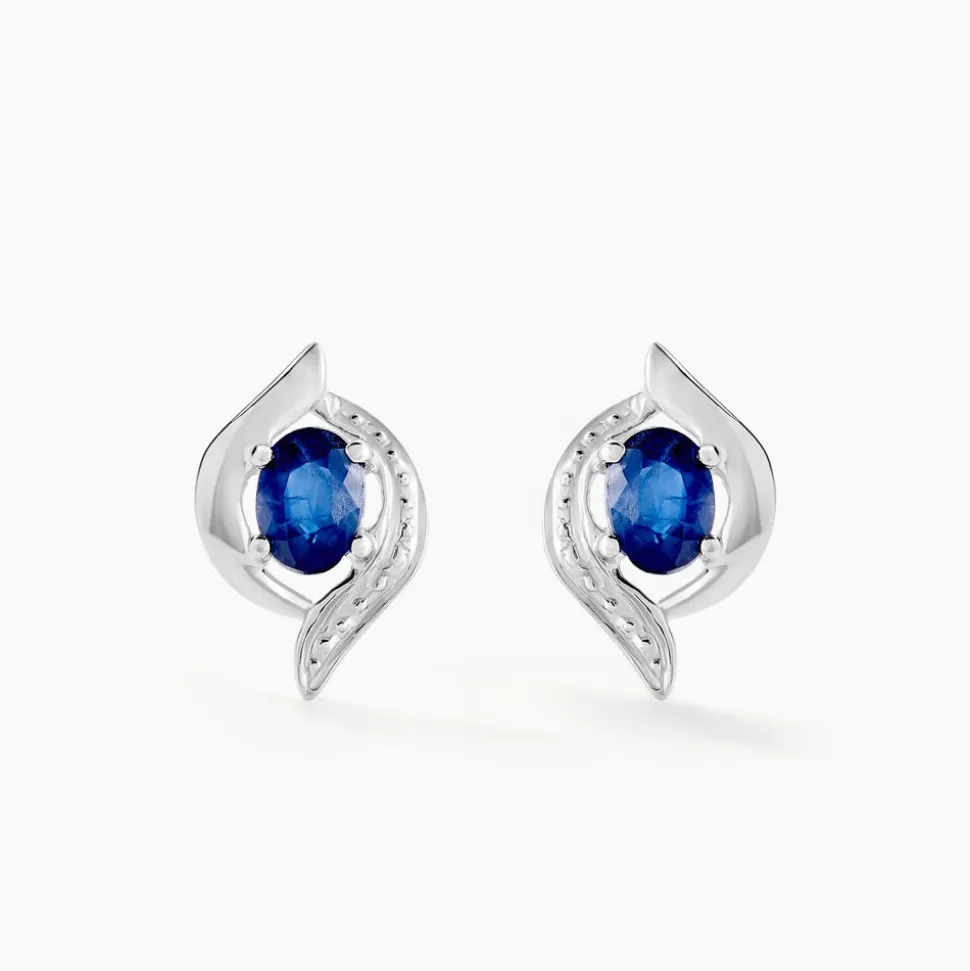 Boucles D'oreilles Puces Lydia Or Blanc Saphir