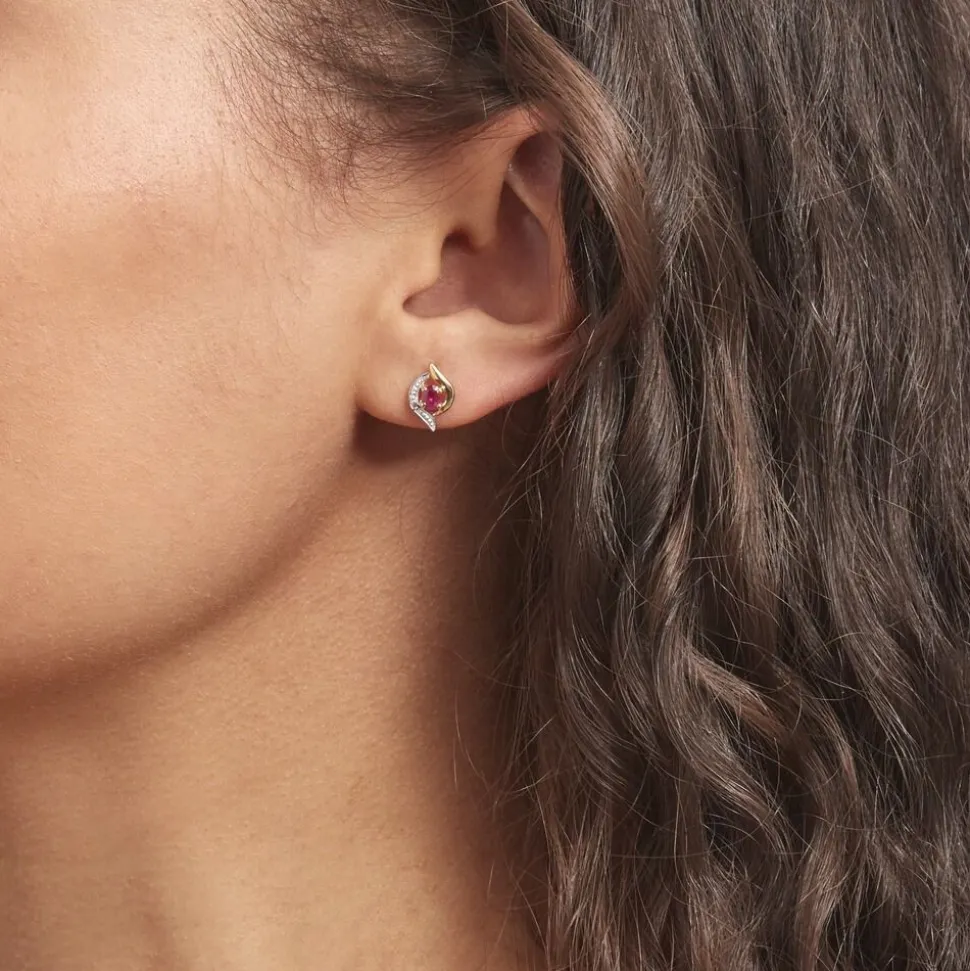 Boucles D'oreilles Puces Lydia Or Bicolore Rubis