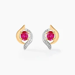Boucles D'oreilles Puces Lydia Or Bicolore Rubis