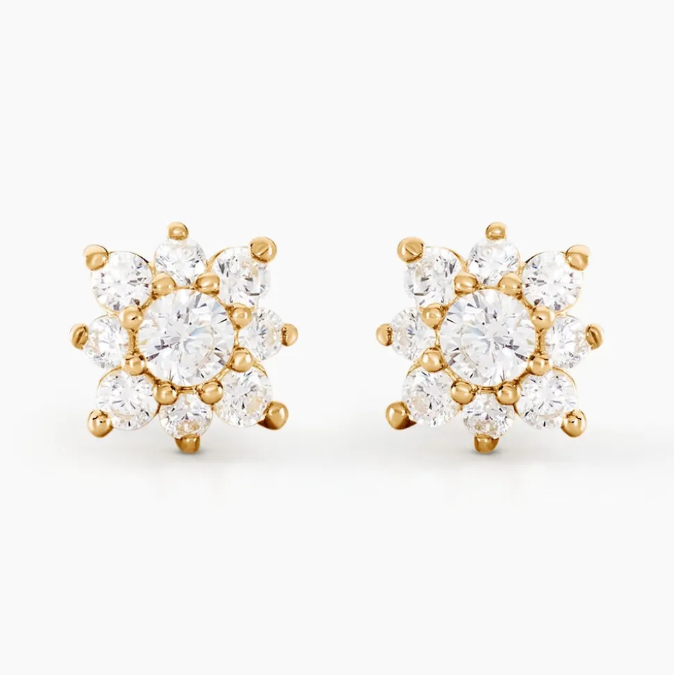 Boucles D'oreilles Puces Manus Or Jaune Oxyde De Zirconium