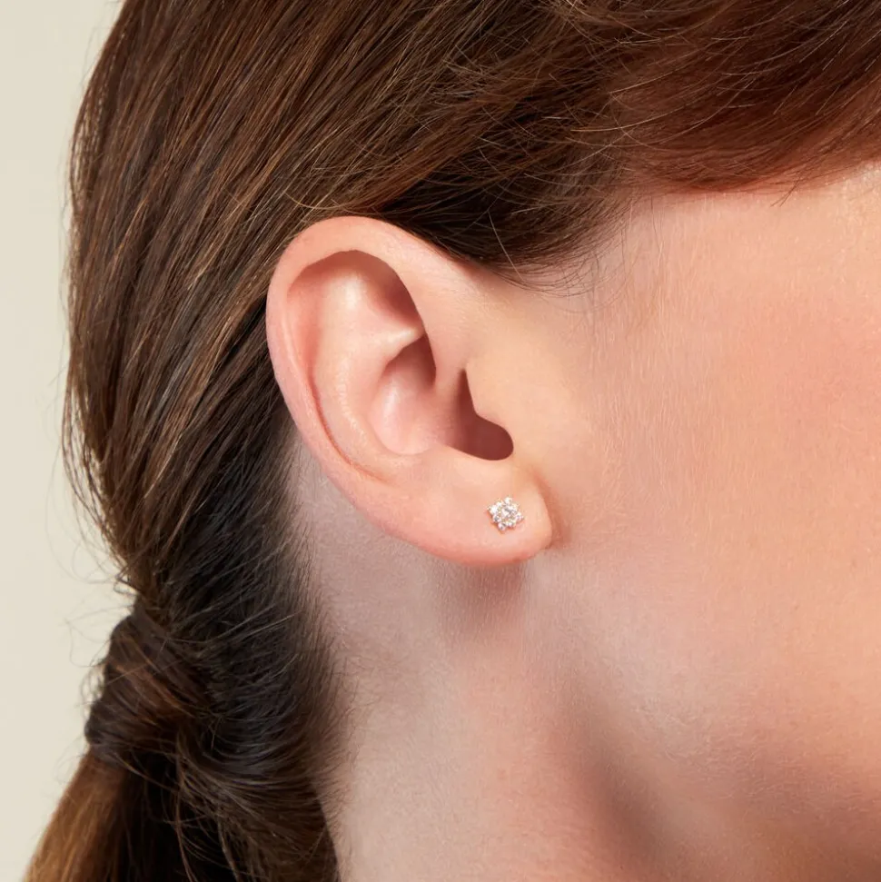 Boucles D'oreilles Puces Manus Or Jaune Oxyde De Zirconium