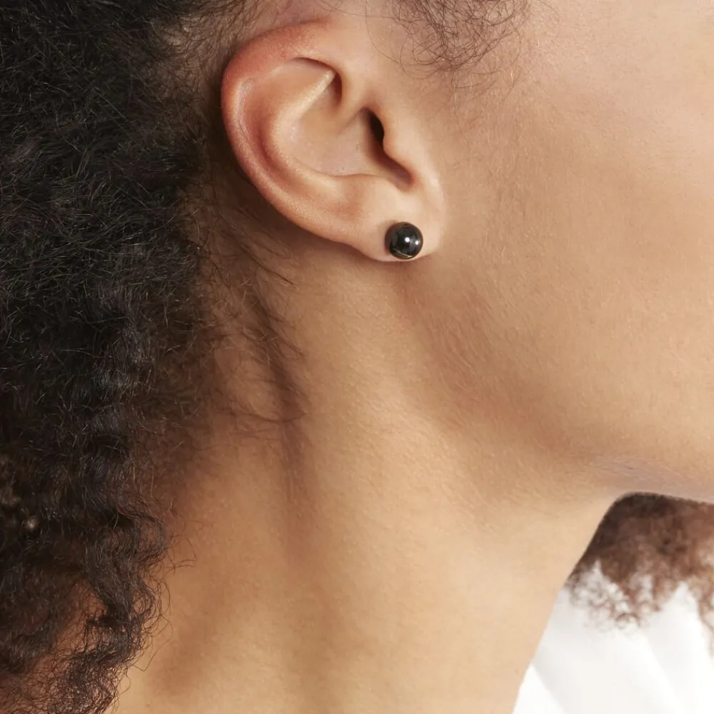 Boucles D'oreilles Puces Orbe Argent Blanc Céramique|Marc Orian Outlet