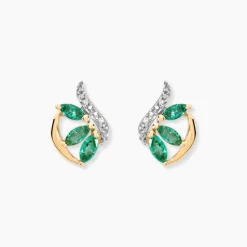 Boucles D'oreilles Puces Or Bicolore Petale Emeraude Diamant|Marc Orian Sale