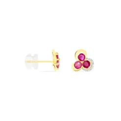 Boucles D'oreilles Puces Orchidea Or Jaune Diamant Et Rubis|Marc Orian