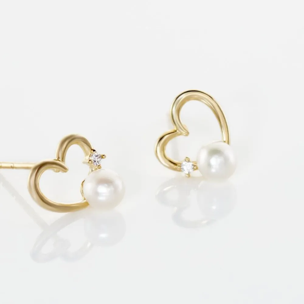 Boucles D'oreilles Puces Or Jaune Fergus Perle De Culture Oxyde|Marc Orian New