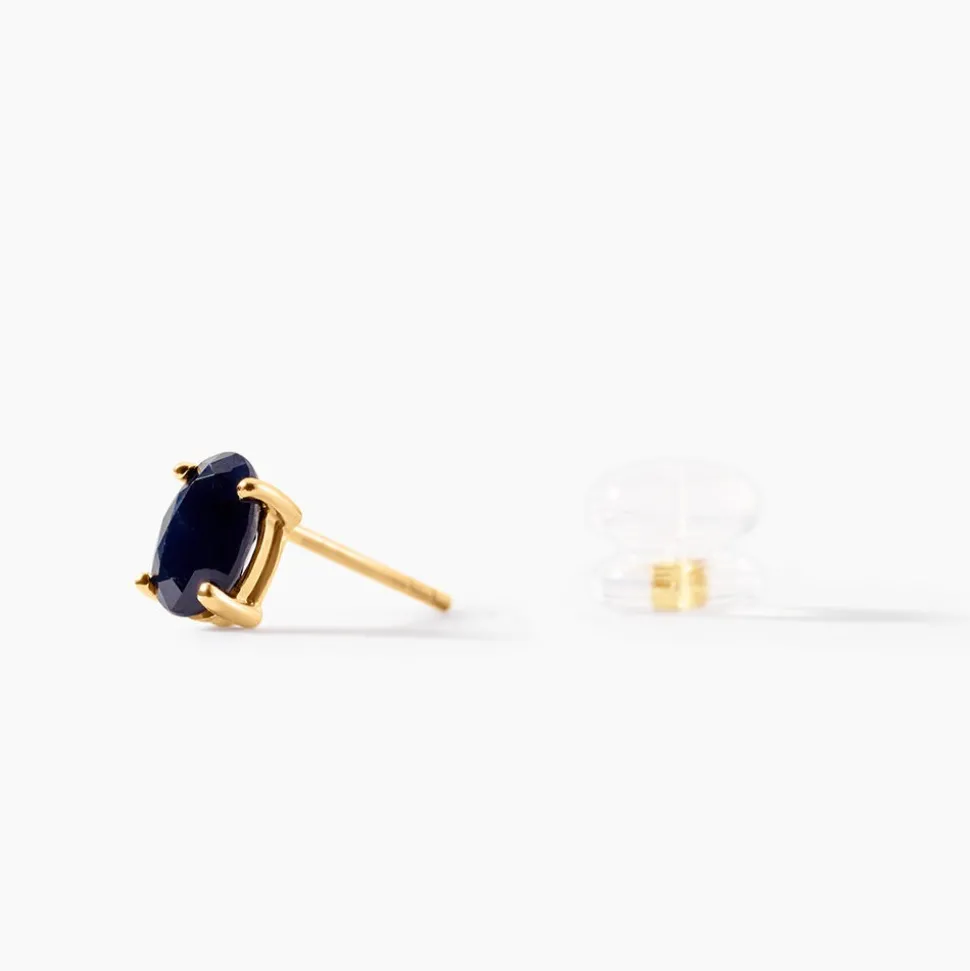 Boucles D'oreilles Puces Or Jaune Ovale Saphir