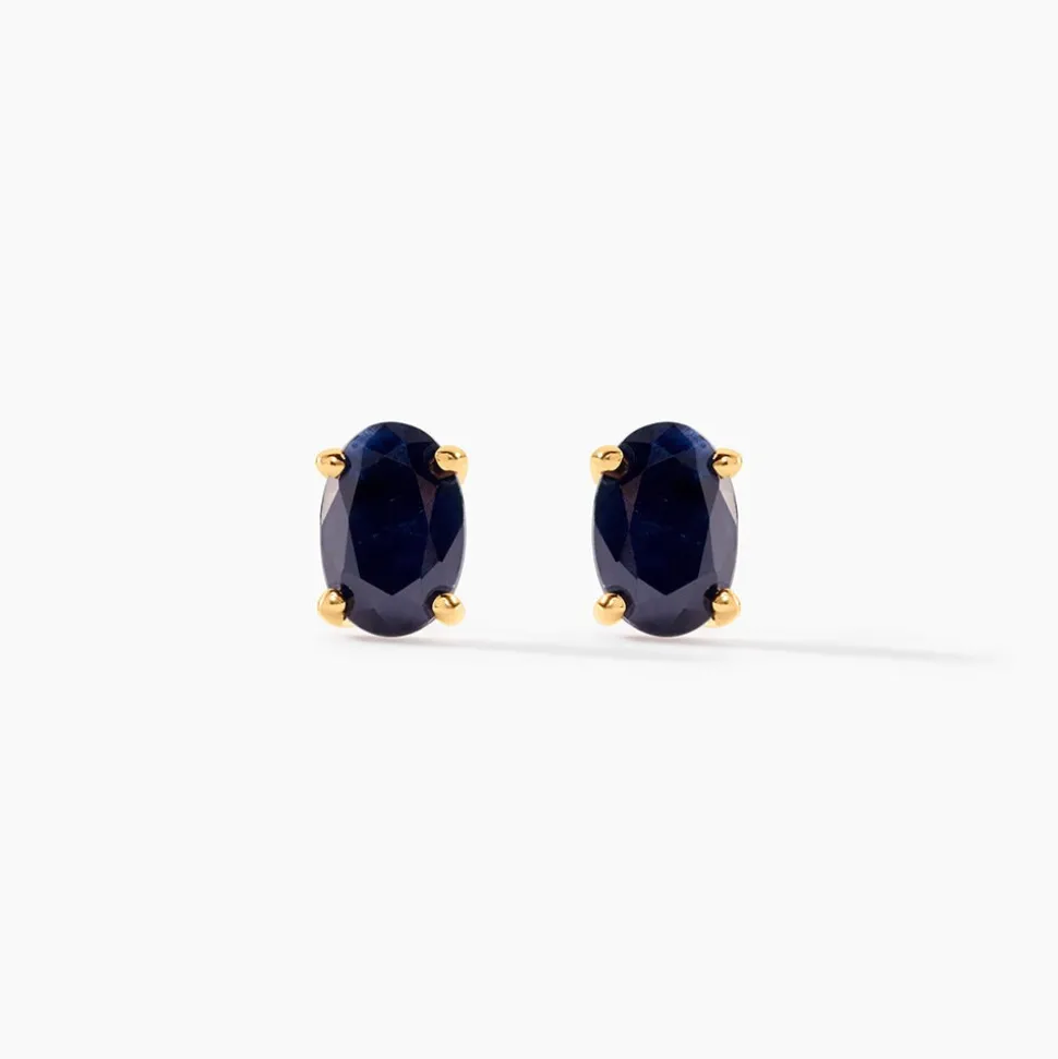 Boucles D'oreilles Puces Or Jaune Ovale Saphir