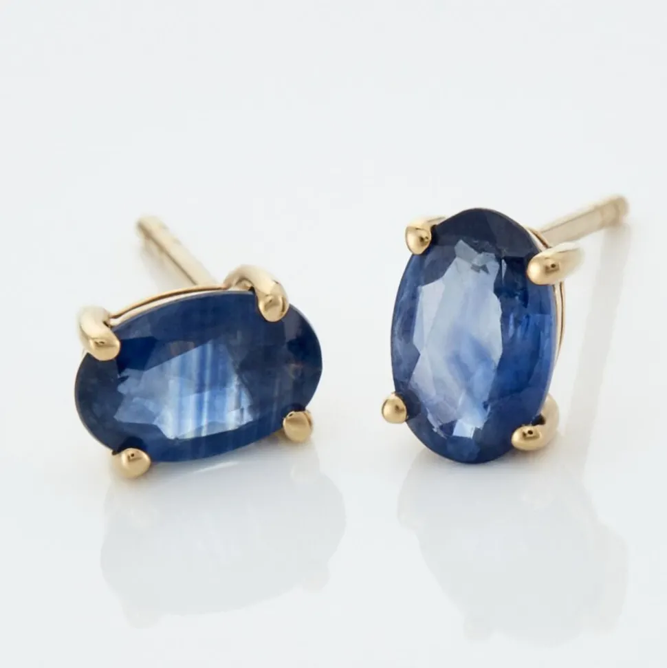 Boucles D'oreilles Puces Or Jaune Ovale Saphir