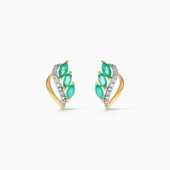 Boucles D'oreilles Puces Or Jaune Sheelagh Emeraudes Diamants