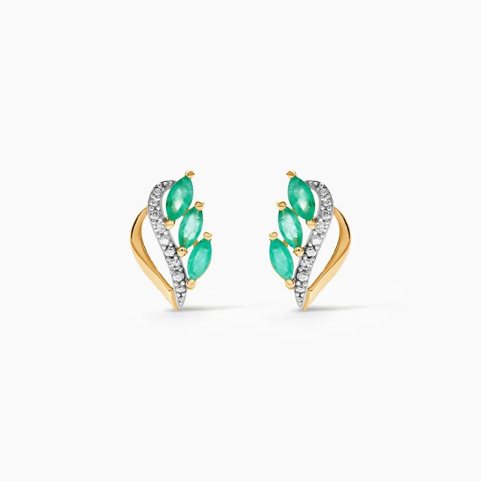 Boucles D'oreilles Puces Or Jaune Sheelagh Emeraudes Diamants