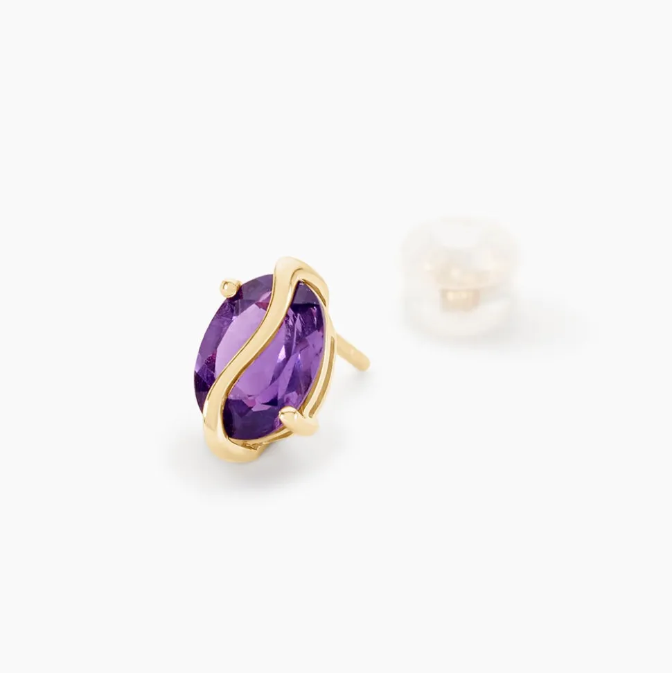 Boucles D'oreilles Puces Or Jaune Prudencia Améthystes