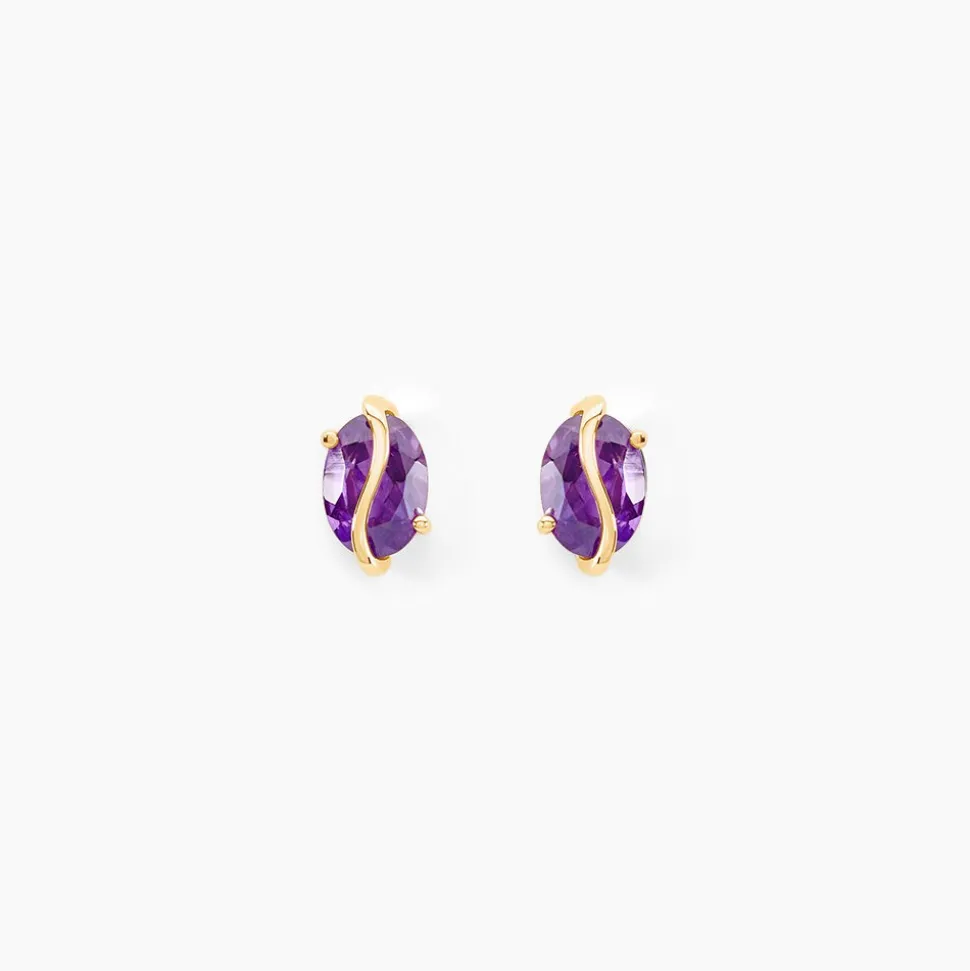 Boucles D'oreilles Puces Or Jaune Prudencia Améthystes