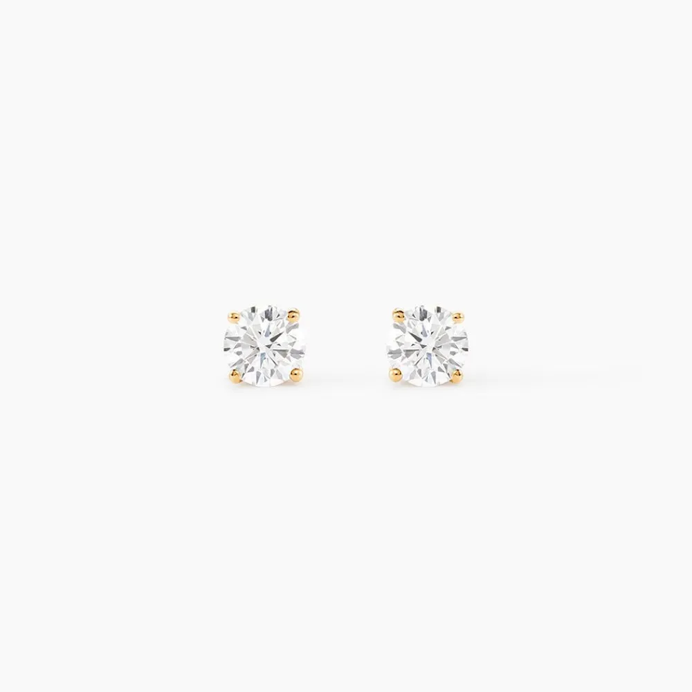 Boucles D'oreilles Puces Or Jaune Diamants Synthetique|Marc Orian New