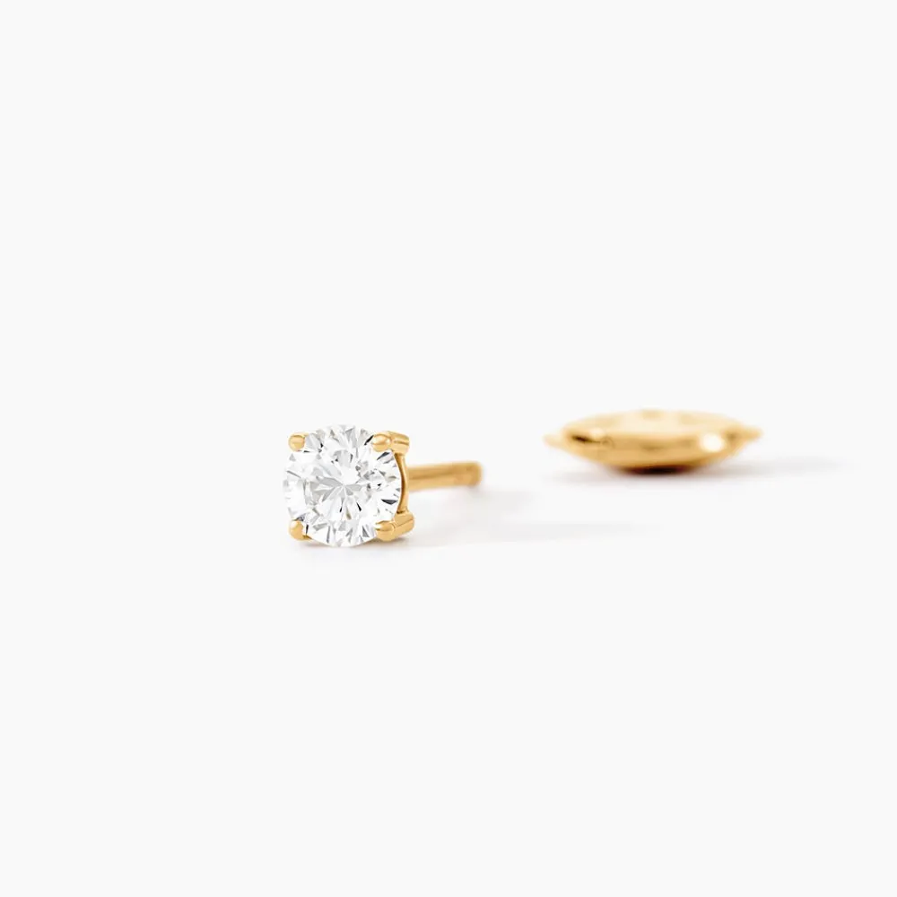 Boucles D'oreilles Puces Or Jaune Diamants Synthetique|Marc Orian New