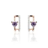 Boucles D'oreilles Puces Or Rose Amethyste Et Diamant