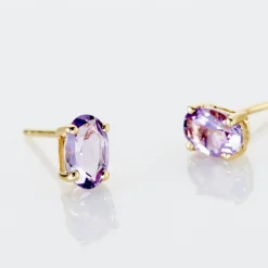 Boucles D'oreilles Puces Ovale Serti Griffe Or Jaune Amethyste|Marc Orian