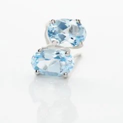 Boucles D'oreilles Puces Ovale Serti Griffe Or Blanc Topaze|Marc Orian Hot
