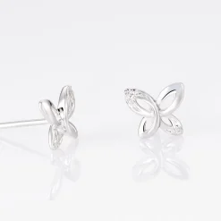Boucles D'oreilles Puces Papillon Or Blanc Diamant