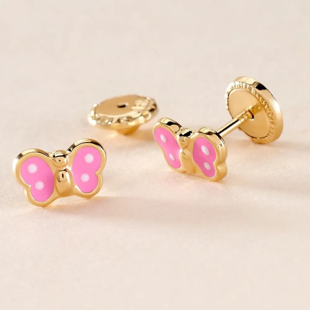 Boucles D'oreilles Puces Papillon Rose Or Jaune|Marc Orian Online