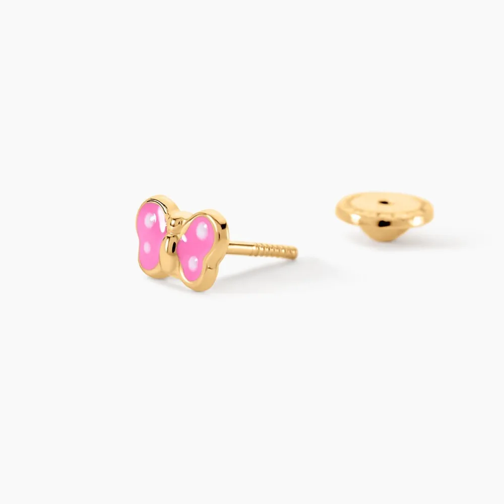Boucles D'oreilles Puces Papillon Rose Or Jaune|Marc Orian Online