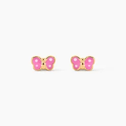 Boucles D'oreilles Puces Papillon Rose Or Jaune|Marc Orian Online