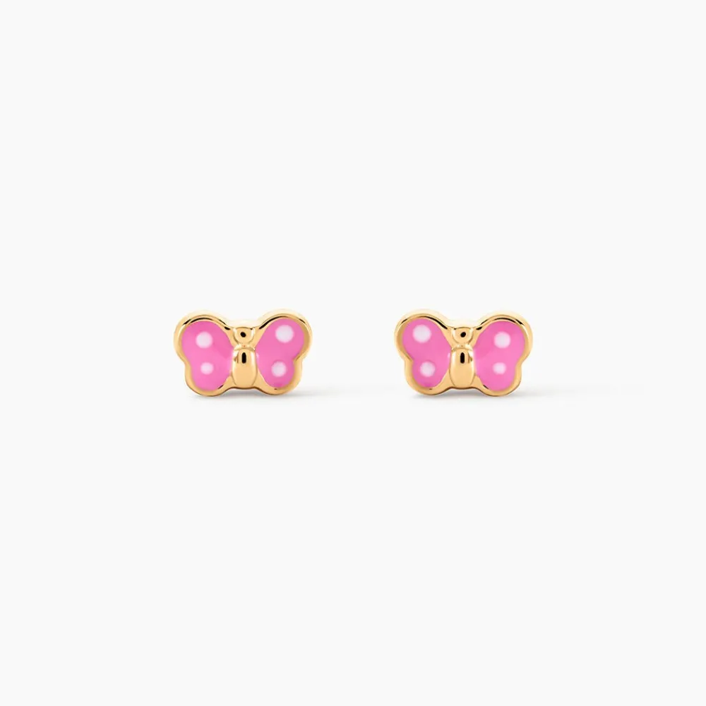 Boucles D'oreilles Puces Papillon Rose Or Jaune|Marc Orian Online