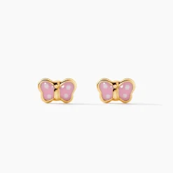Boucles D'oreilles Puces Papillon Rose Or Jaune|Marc Orian Discount