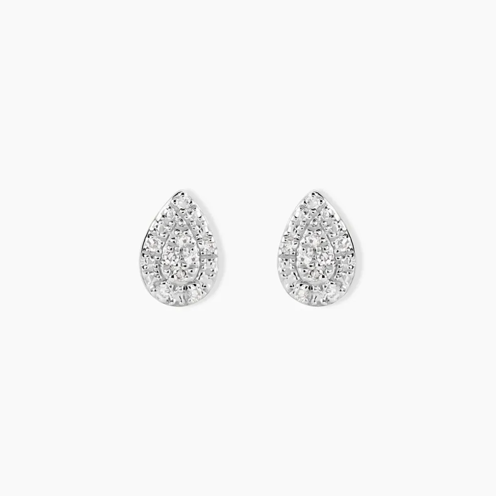 Boucles D'oreilles Puces Pear C Or Jaune Diamant