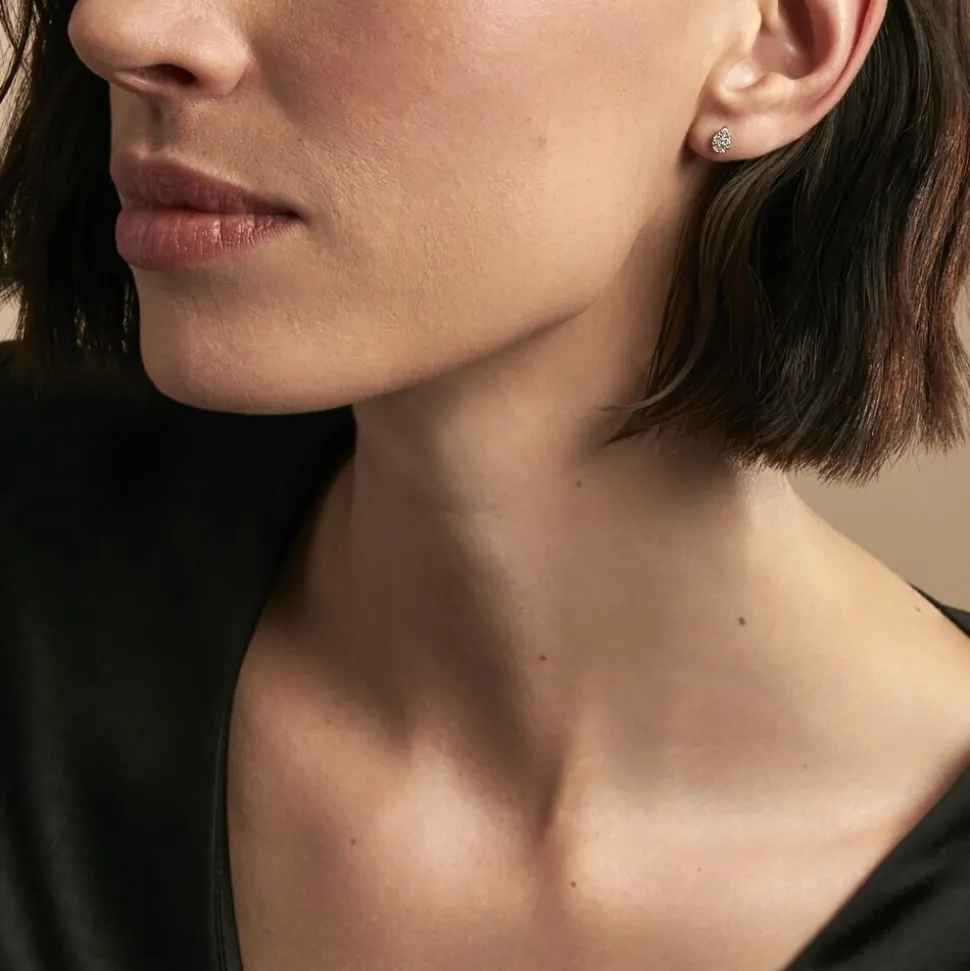 Boucles D'oreilles Puces Pear C Or Jaune Diamant
