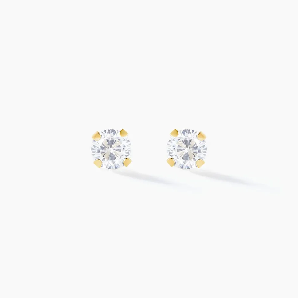 Boucles D'oreilles Puces Pepita Or Jaune Oxyde De Zirconium