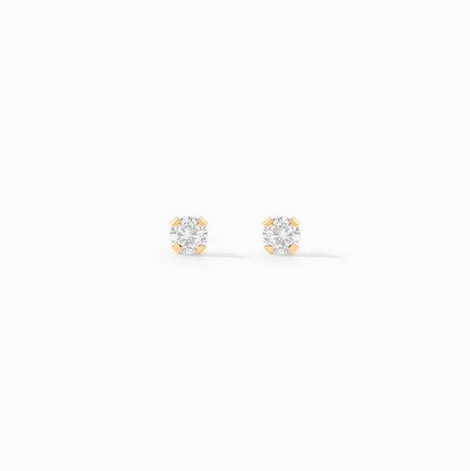 Boucles D'oreilles Puces Pepita Or Jaune Oxyde De Zirconium