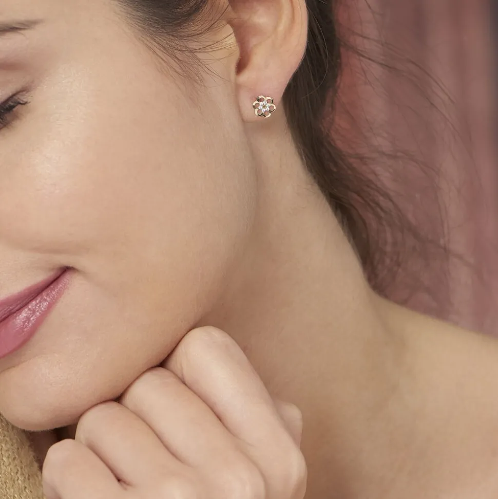 Boucles D'oreilles Puces Philine Fleur Or Jaune Oxyde De Zirconium