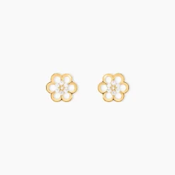 Boucles D'oreilles Puces Philine Fleur Or Jaune Oxyde De Zirconium