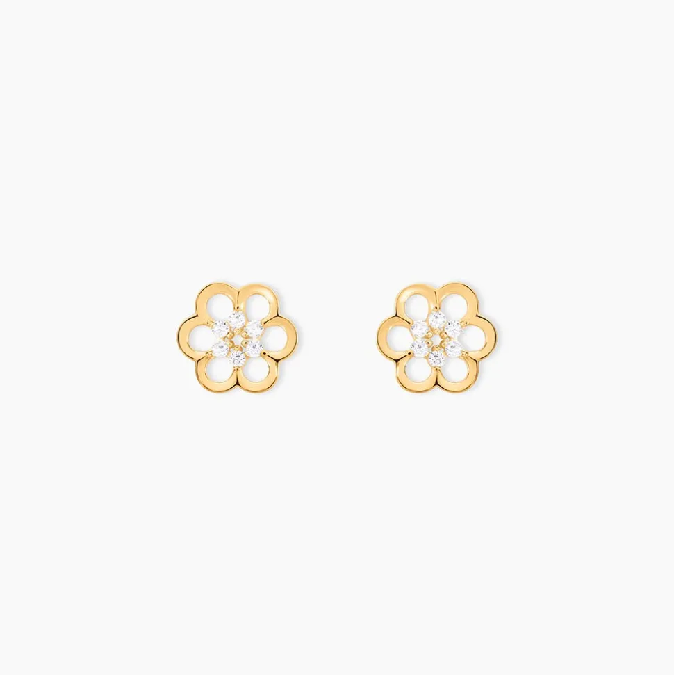 Boucles D'oreilles Puces Philine Fleur Or Jaune Oxyde De Zirconium