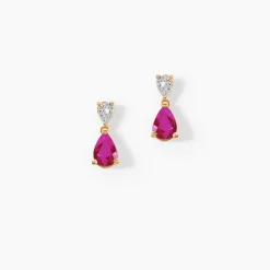 Boucles D'Oreilles Puces Porfirio Or Jaune Rubis Diamant