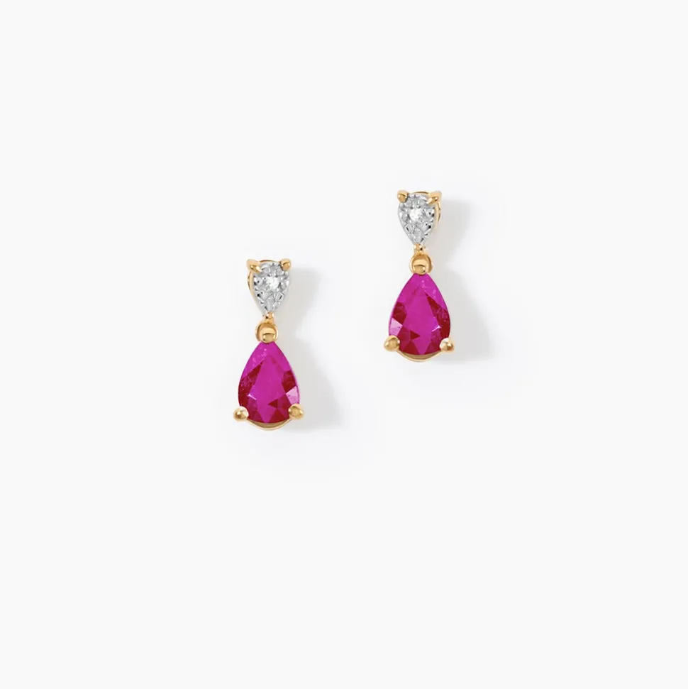 Boucles D'Oreilles Puces Porfirio Or Jaune Rubis Diamant