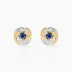 Boucles D'oreilles Puces Potentille Or Jaune Saphir