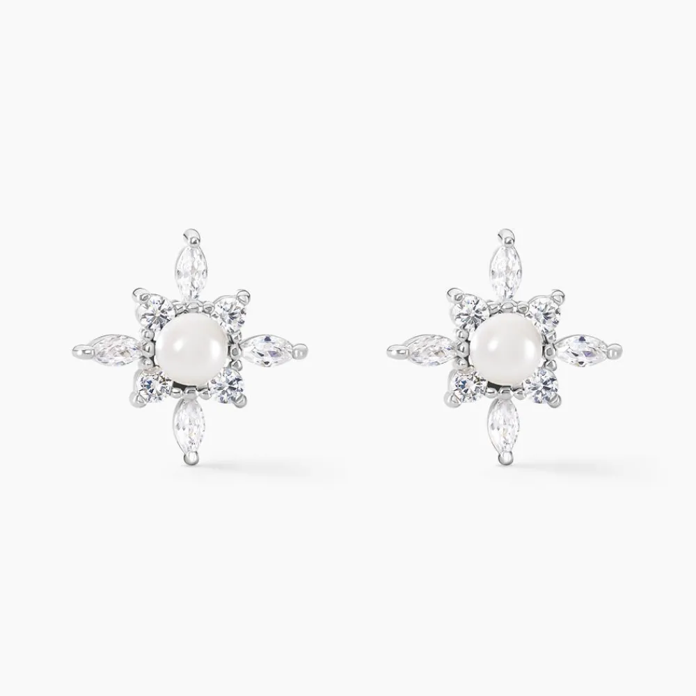 Boucles D'oreilles Puces Rhoda Argent Blanc Perle De Culture Oxyde|Marc Orian Outlet
