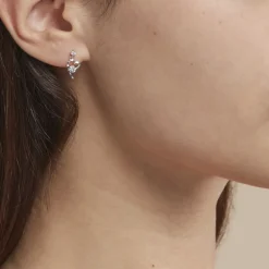 Boucles D'oreilles Puces Romance Or Blanc Oxyde De Zirconium