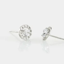 Boucles D'oreilles Puces Rosalie Or Blanc Oxyde De Zirconium