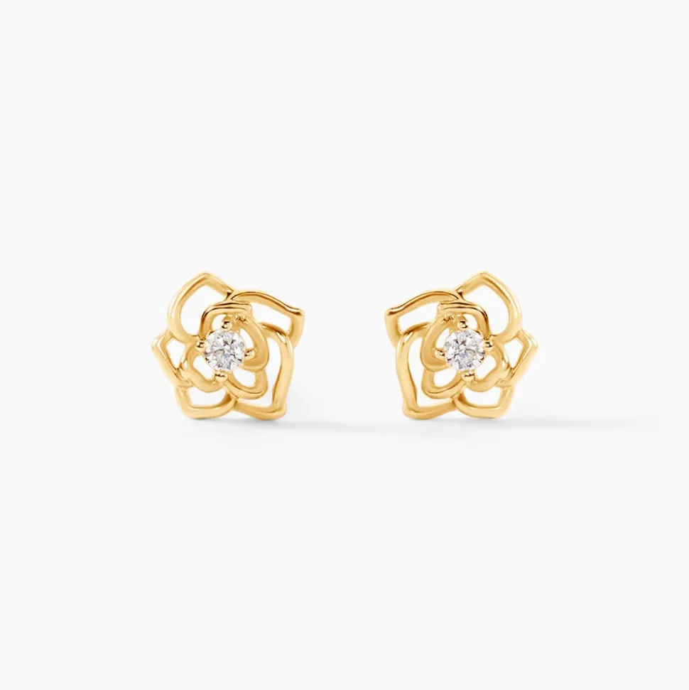 Boucles D'oreilles Puces Rozsi Or Jaune Oxyde De Zirconium