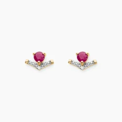 Boucles D'oreilles Puces Sabella Or Jaune Rubis Diamant