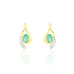 Boucles D'oreilles Puces Sagesse Or Jaune Emeraude Et Diamant
