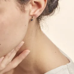Boucles D'oreilles Puces Sagesse Or Jaune Saphir Et Diamant