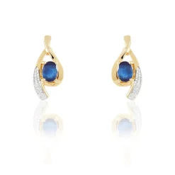 Boucles D'oreilles Puces Sagesse Or Jaune Saphir Et Diamant