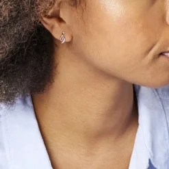 Boucles D'oreilles Puces Sagesse Or Jaune Rubis Et Diamant