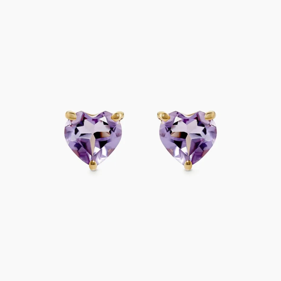 Boucles D'oreilles Puces Salona Or Jaune Amethyste