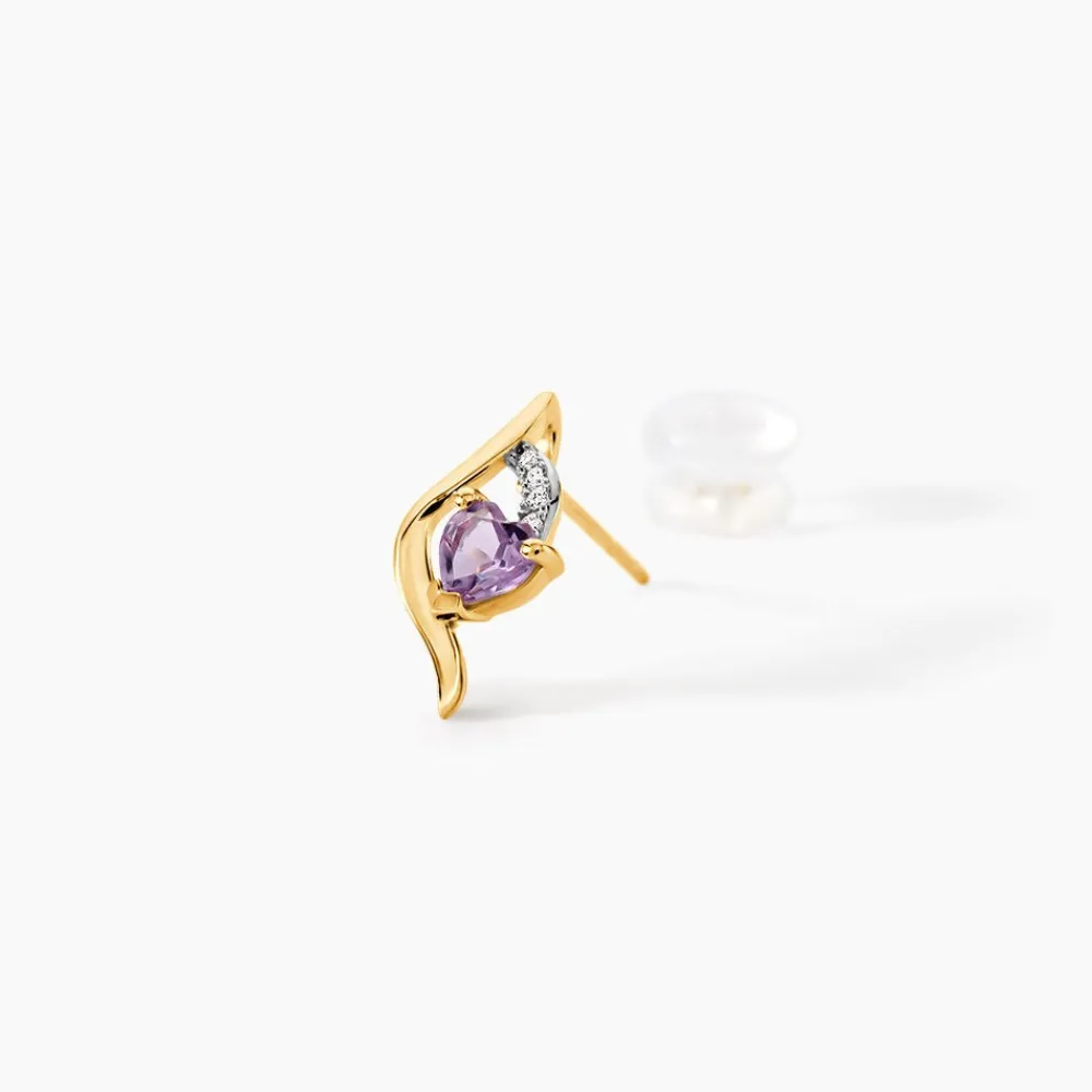 Boucles D'oreilles Puces Silucia Or Jaune Améthyste Oxyde De Zirconium|Marc Orian Hot
