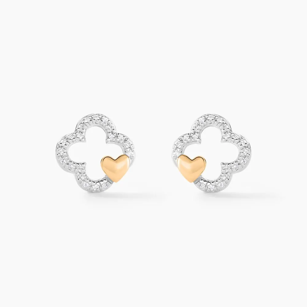 Boucles D'oreilles Puces Sorya Or Jaune Argent Blanc|Marc Orian