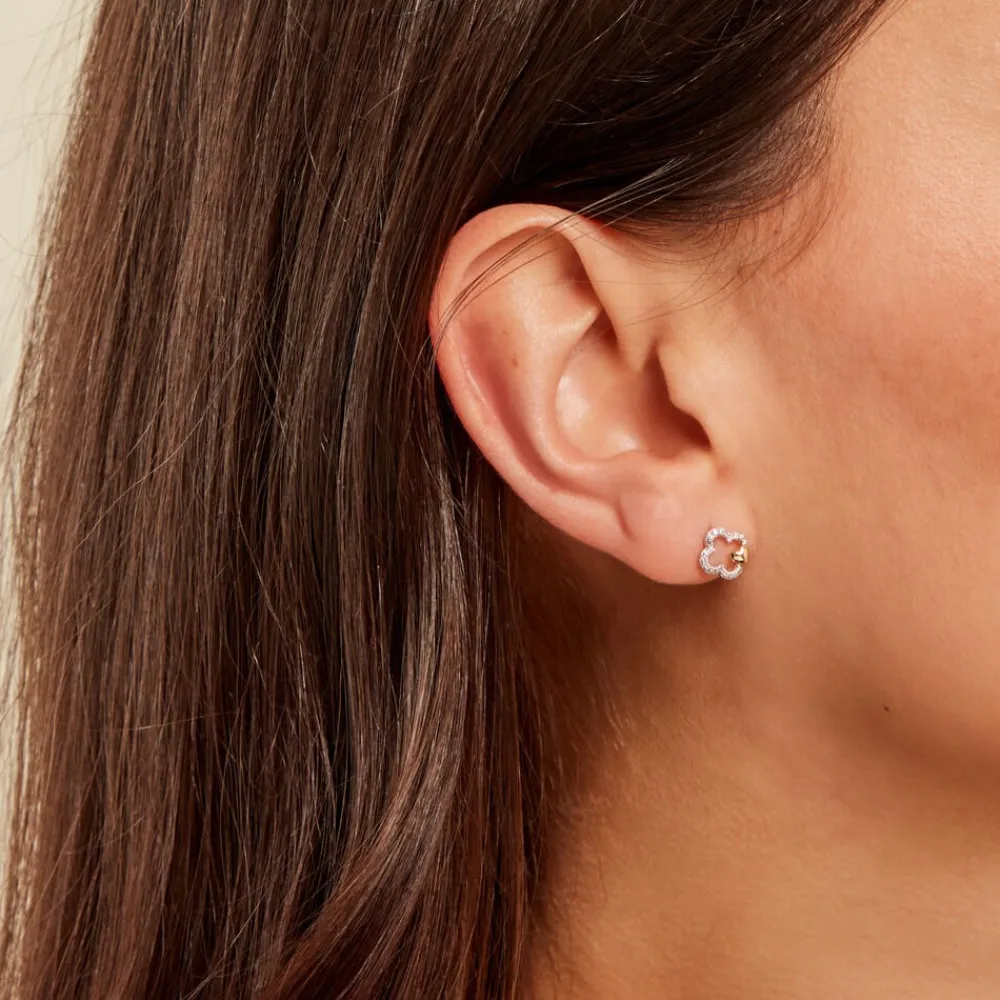 Boucles D'oreilles Puces Sorya Or Jaune Argent Blanc|Marc Orian